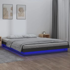 vidaXL Estrutura de cama c/ LED 140x190 cm madeira maciça cinzento