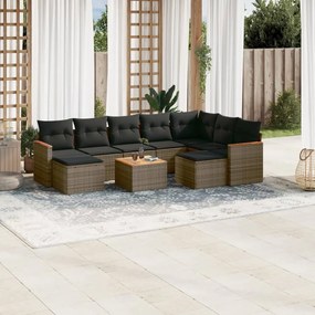 10 pcs conjunto sofás de jardim c/ almofadões vime PE cinzento