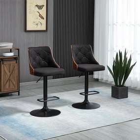 Conjunto de 2 bancos de bar com altura ajustável, giratórios a 360° e apoio para os pés, em tecido acolchoado Preto