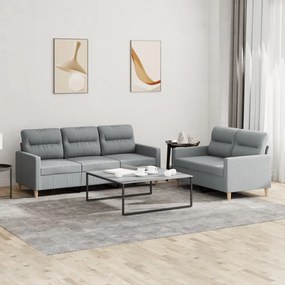 3201600 vidaXL 2 pcs conjunto de sofás com almofadões tecido cinzento-claro