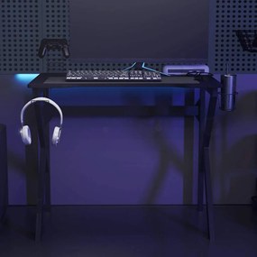 Secretária de gaming c/ pernas em forma de K 90x60x75 cm preto