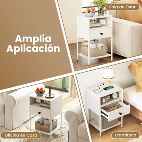 Mesa de cabeceira, mesa apoio 40 x 32 x 65 cm com estação de carregamento com Compartimento aberto Gaveta branca