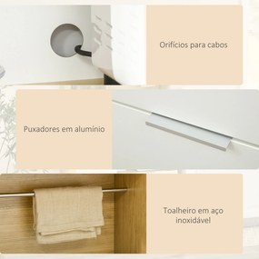 Armário de Cozinha com 3 Portas Gaveta Prateleira Ajustável Bancada para Micro-Ondas 93x40x180 cm Madeira e Branco