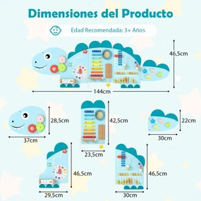 Painel de atividades para crianças Quadro sensorial Montessori de madeira 11 em 1 para a educação e o desenvolvimento precoce Azul
