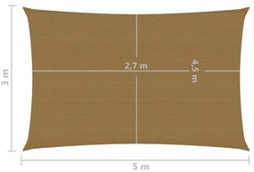 Para-sol estilo vela 160 g/m² 3x5 m PEAD cinzento-acastanhado