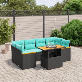 vidaXL 7 pcs conjunto de sofás p/ jardim c/ almofadões vime PE preto