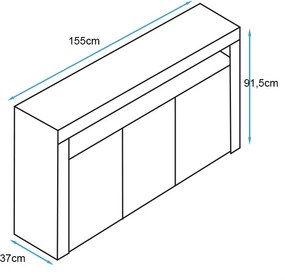 Aparador com Luz LED BELO - 155x91,5x37 cm - Preto/Branco Mate - Desig