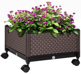 Floreira de Plástico com Rodas Floreira de Jardim com Orifícios de Drenagem para Cultivo de Plantas em Exterior Pátio 50x50x33cm Marrom