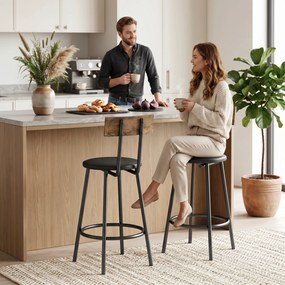 Conjunto 2 Bancos de Bar com Encosto e Apoio de Pés Estofados em PU 41x47x92 cm Preto