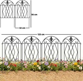 Conjunto de 4 Cercas de Jardim Metálicas 125x56 cm com Design Arqueado Resistentes e Fáceis de Instalar para Pátio Relvado Preto