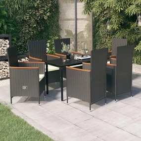 vidaXL 7 pcs conjunto de jantar para jardim com almofadões preto