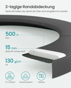 Trampolim de 427 cm de diâmetro com rede de segurança e varas curvas, preto