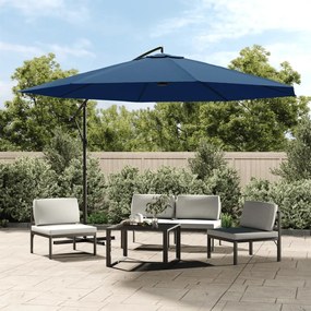Guarda-sol de jardim cantilever c/ poste alumínio 350 cm azul