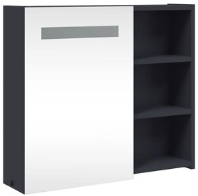Armário espelhado p/ casa de banho c/ LEDs 60x13x52 cm cinzento