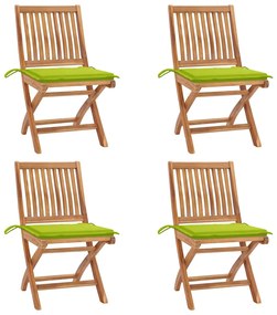 vidaXL Cadeiras de jardim dobráveis c/ almofadões 4 pcs teca maciça