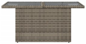 Mesa de jardim com tampo de vidro 100x55x73 cm vime PE cinza