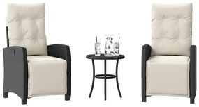 vidaXL 3 pcs conjunto de bistrô com almofadões vime PE preto