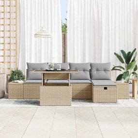 Conjunto de 6 Peças de Sofá de Jardim com Almofadas Bege Polirattan