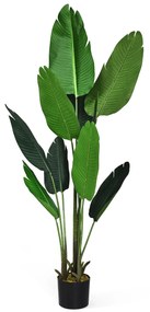 Palmeira tropical artificial com vaso preto para interior com 10 folhas realistas 160 cm Verde