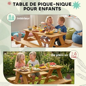 Conjunto de mobiliário de jardim infantil para exterior, mesa de piquenique infantil com bancos, estrutura em madeira maciça, madeira natural