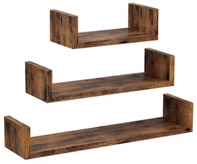 SONGMICS LWS066T01 Conjunto de 3 prateleiras flutuantes 30/45/60 cm Prateleiras de parede com capacidade de carga de 10 kg para sala de estar, escritório, banheiro, cozinha, marrom vintage