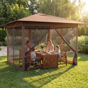 Tenda dobrável para exterior 350 x 350 x 250 cm (C x L x A), 4 paredes, malha, fechos de correr, ventilação superior, proteção solar, saco de transpor
