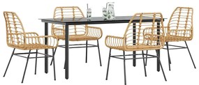 vidaXL Conjunto jantar jardim 5 peças vidro vime PE castanho