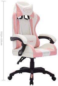 Cadeira estilo corrida c/ luzes LED RGB couro artif. rosa/preto