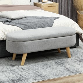 Banco para Pé de Cama Banco de Armazenamento com Pés de Madeira e Assento Acolchoado 110x40x43 cm Cinzento