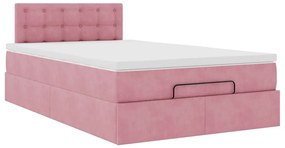 Estrutura de cama otomana com colchão 120x200 cm veludo rosa
