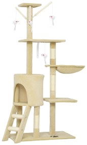 Arranhador para Gatos com Caverna Plataformas Rato de Brinquedo Rede e Postes de Sisal 60x35x134 cm Bege