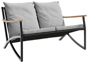 3 pcs conjunto mobiliário de varanda com almofadões aço preto