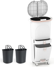 Caixote do lixo de 42 L com 2 caixotes removíveis, gaveta com pedal e rodas para sala, cozinha e casa de banho, branco