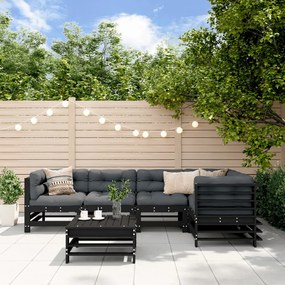vidaXL 6pcs conjunto lounge jardim c/ almofadões madeira maciça preto