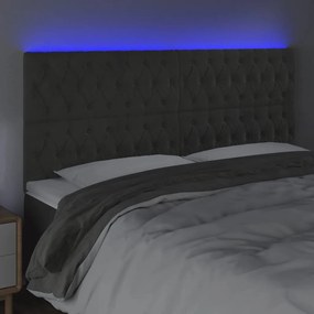 Cabeceira de cama c/ LED veludo 200x7x118/128 cm cinza-escuro