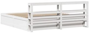 Estrutura de cama com cabeceira 200x200 cm pinho maciço branco