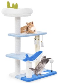 Arranhador para gatos de 86 cm Torre para gatos com tema de oceano de 3 níveis Postes de arranhar para gatos com tema de oceano Postes de arranhar cob