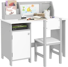 HOMCOM Conjunto Mesa Cadeira Infantil Madeira Quadro Branco Mesa Estudo Crianças Acima 5 Anos 90x45x85cm Design Moderno Cinza | Aosom Portugal