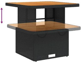 3 pcs conjunto de jantar p/ jardim c/ almofadões vime PE preto