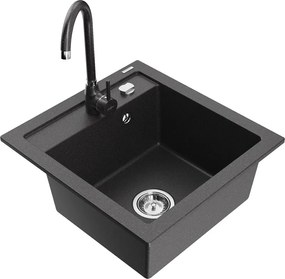 Mexen Vito lava-loiça de granito de 1 bacia com torneira de cozinha Telma, preto salpicado - 6503-76-670200-76