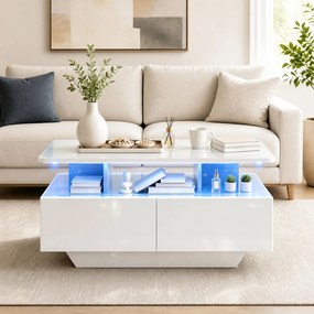 Mesa de Centro, 90 x 55 x 45,5 cm, Iluminação LED Regulável, Branco