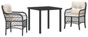 Conjunto de Jantar de Jardim em 3 Peças com Almofadas Preto - Rattan S