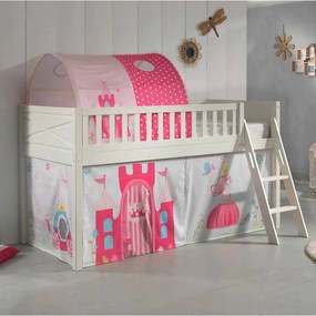 Conjunto cama alta Infantil SCOTT + cortina de brincar PRINCESAS + Túnel Branca