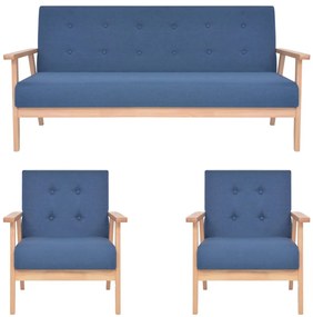 279146 vidaXL 3 pcs conjunto de sofás tecido azul
