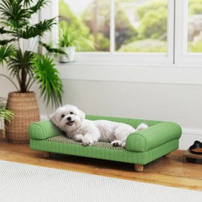 Sofá para cães e gatos, cama elevada, assento com tapete fresco, braços, em veludo macio, 63 x 41 x 17 cm, verde