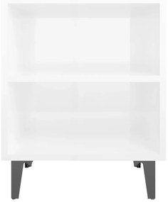 Mesas cabeceira pernas metal 2 pcs 40x30x50 cm branco brilhante