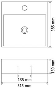 Lavatório c\ abertura torneira cerâmica 51,5x38,5x15cm preto