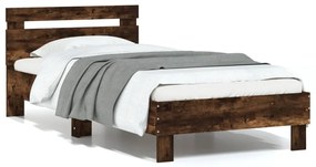 Estrutura cama c/ cabeceira/luzes LED 75x190 cm carvalho fumado