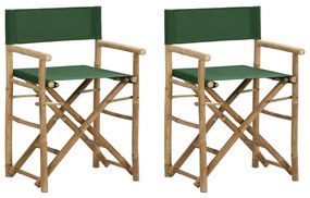 Cadeiras de realizador dobráveis 2 pcs bambu e tecido verde