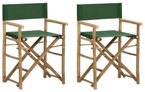 vidaXL Cadeiras de realizador dobráveis 2 pcs bambu e tecido verde